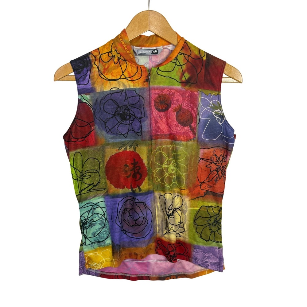 SUGOI Multicolor Floral Patchwork Sleeveless Cycling Jersey